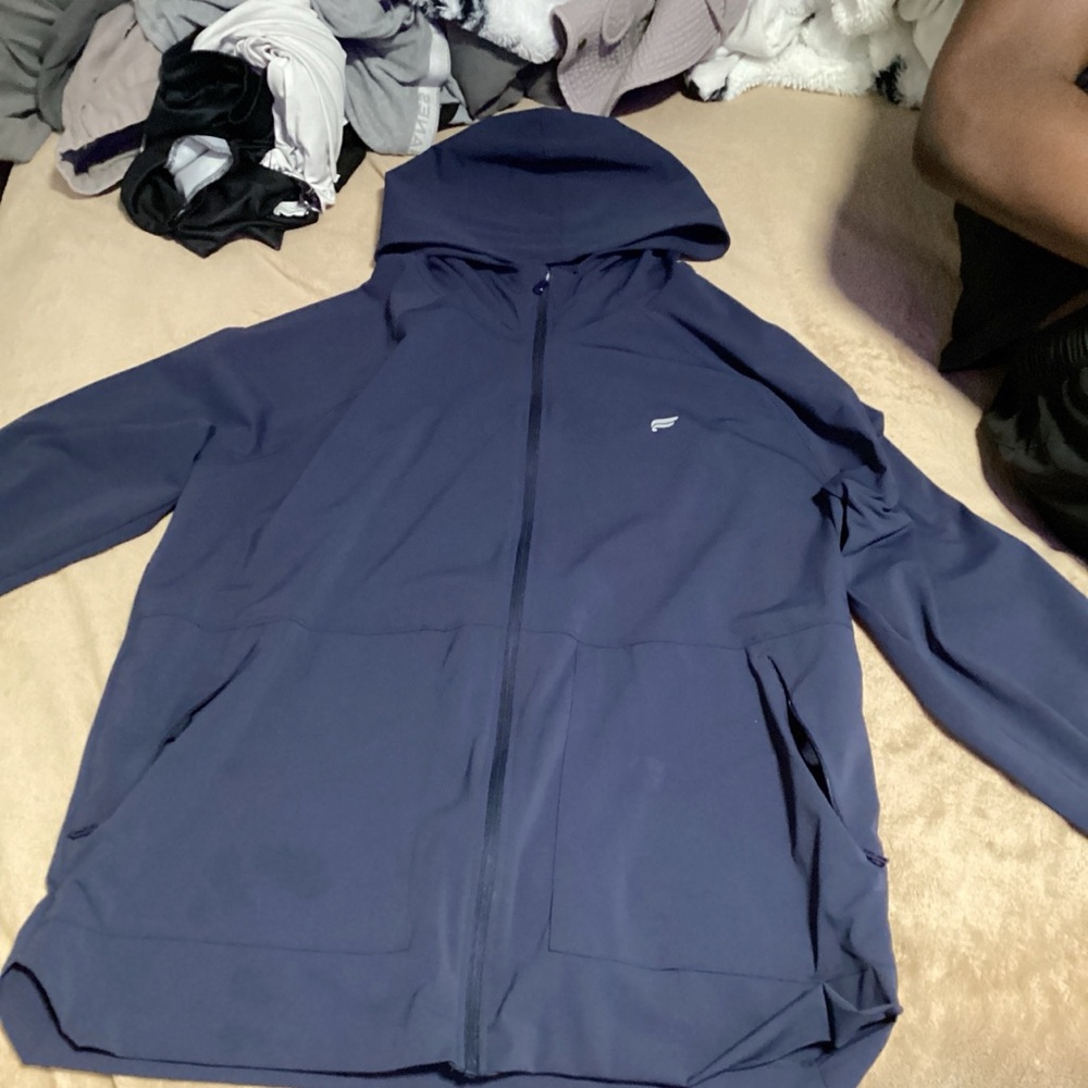 Fabletics Blue Windbreaker Jacket with Hood